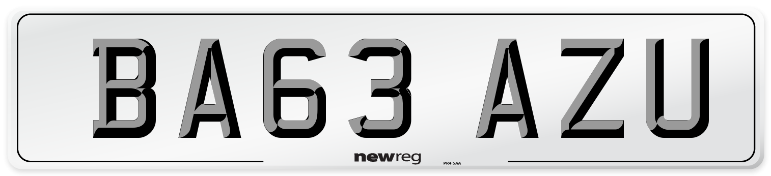BA63 AZU Number Plate from New Reg